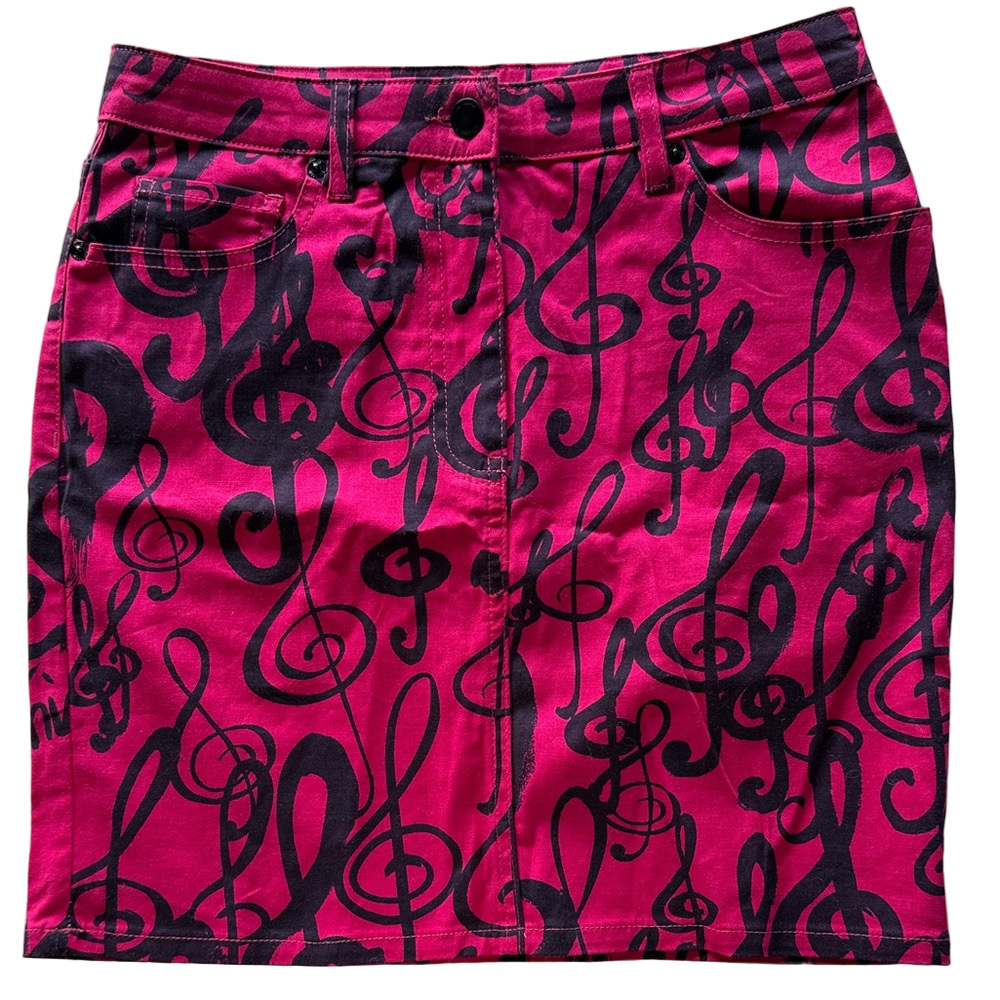 Love Moschino Pink & Black Music Note Print Denim Skirt Size 2 / IT 38